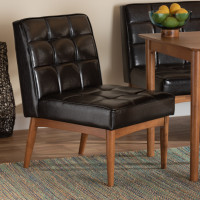 Baxton Studio BBT8051.11-Dark BrownWalnut-CC Baxton Studio Sanford Mid-Century Modern Dark Brown Faux Leather Upholstered and Walnut Brown Finished Wood Dining Chair